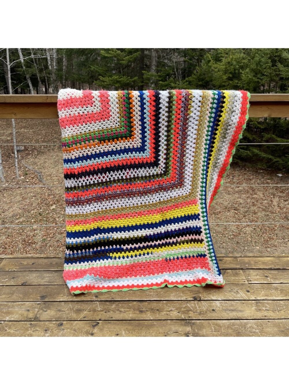 Vintage 70's Handmade Crochet Throw Afghan Blanket Boho Granny Cabin Folk Indie